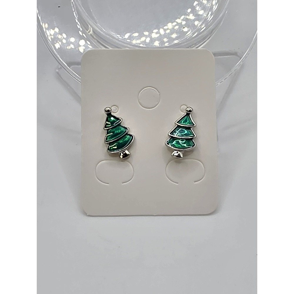 Enamel‎ Green Christmas Tree Stud Earrings